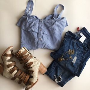 White & blue button down shirt